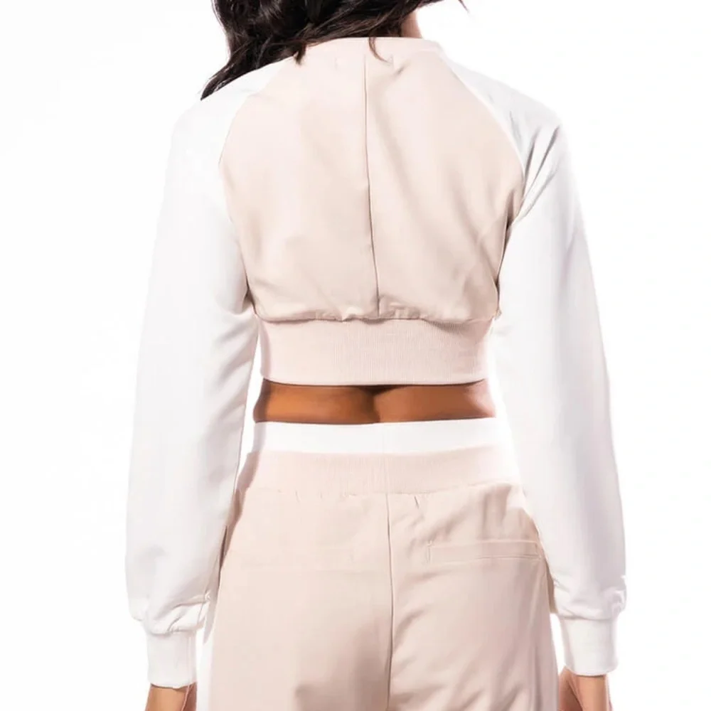 AKIRA Beige and White Cropped Hoodie - Picture 2 of 5